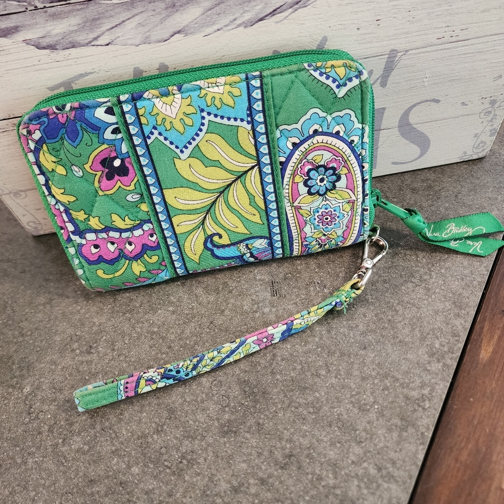 Vera Bradley Zip-Around Wristlet in Emerald Paisley